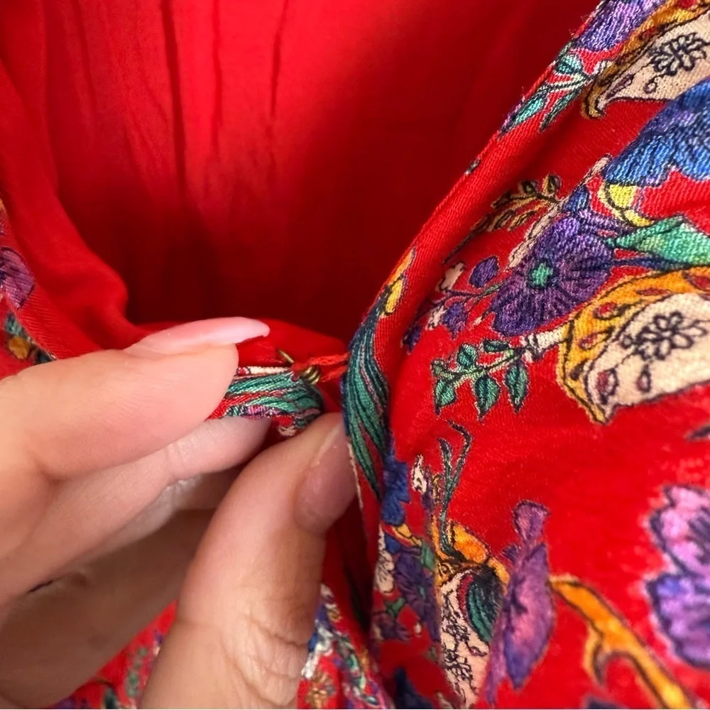 Maeve Red Floral Faux Wrap Dress Size 12 - Picture 5 of 9